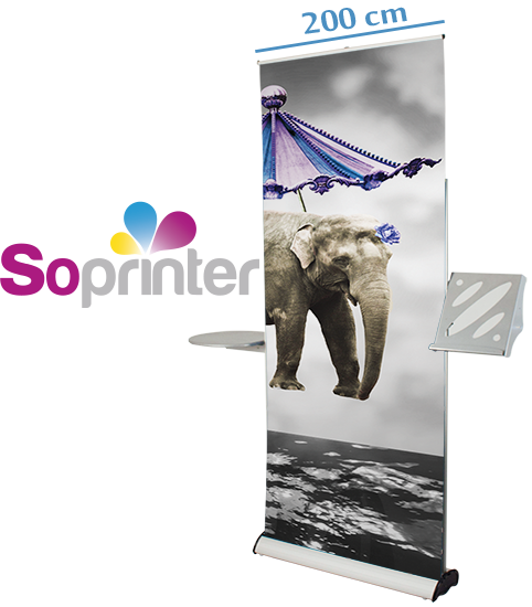 enrouleur roll up tablette et porte document 200 cm