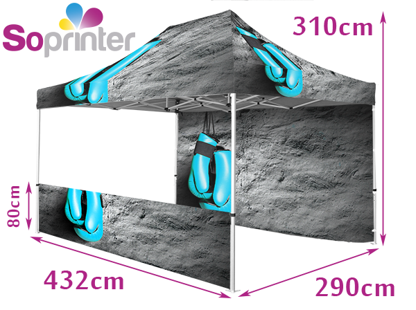 Tente 3 X 4,5 toit mur fond demi mur face