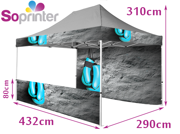 Tente 3 X 4,5 frontons mur fond demi mur face