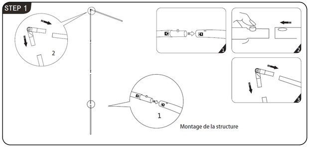 Montage de la structure du drapeau intérieur plume