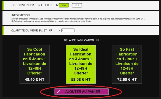 ajouter au panier sur SoPrinter