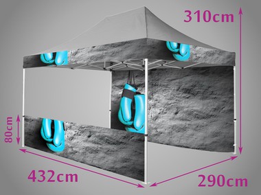 Tente 3 X 4,5 frontons mur fond demi mur face